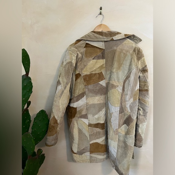 vintage patchwork leather shearling jacket, Suade 90s Scandinavian - Picture 4 of 6